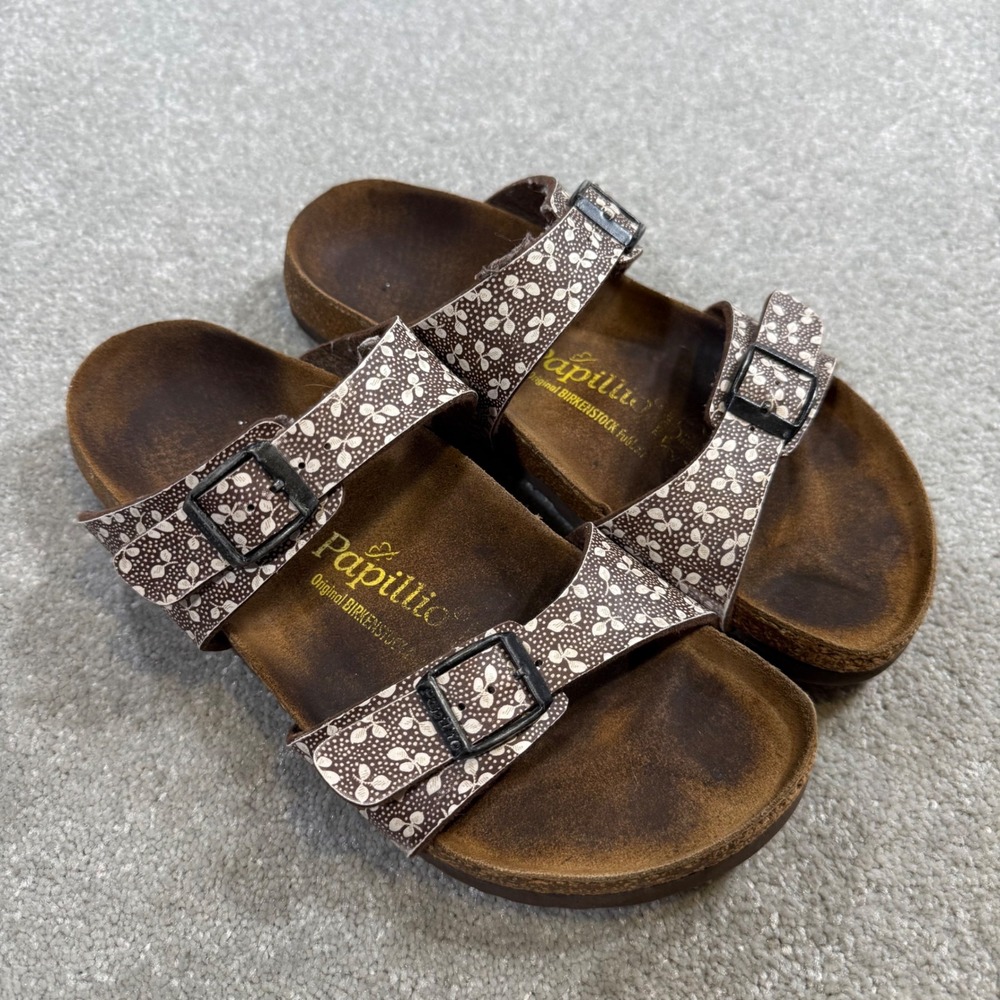 Papillio Birkenstock Arizona Floral Brown White Sandals Women Sz 7 38 Med/Narrow